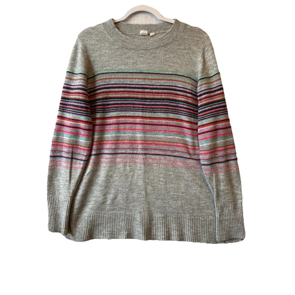 Gap Colorful Crazy Stripe Crewneck Tunic Sweater Women's L Wool Rainbow Y2K 90s
